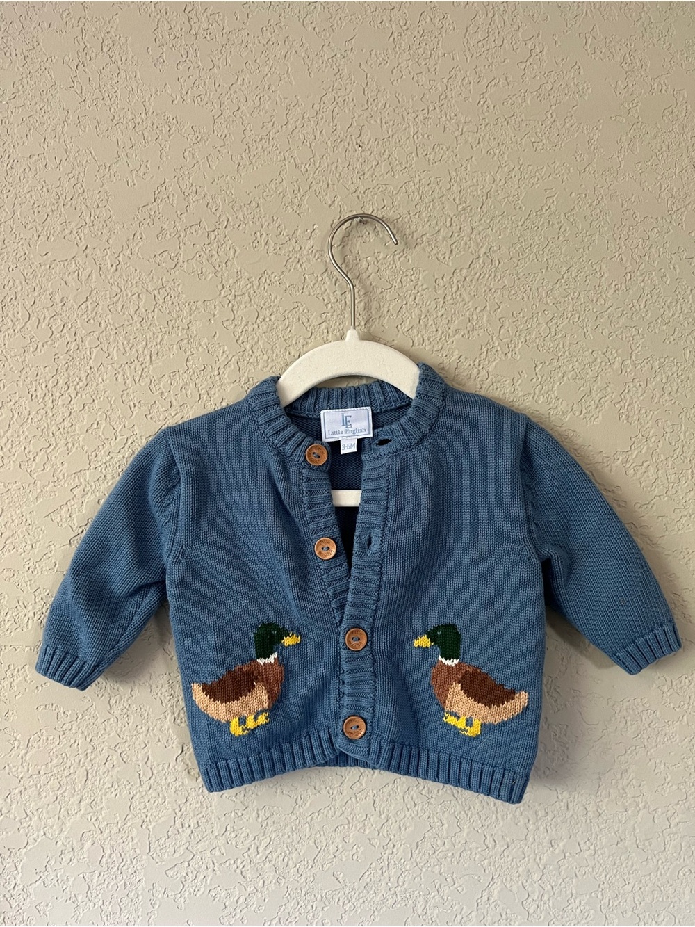 Little English Blue Duck Button Sweater | 3-6 Months